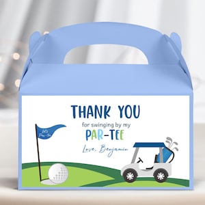 Etiqueta para caja de cumpleaños con temática de golf, regalo para baby shower, caja con golosinas, decoración para fiesta de cumpleaños con hoyo en uno, Let's Par-Tee Time, imprimible, BS46B BT24B