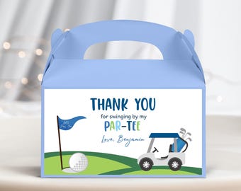 Caja de regalo para baby shower con temática de golf, ideal para fiestas de cumpleaños. Diseño "Hoyo en uno". ¡A divertirse! (Imprimible) BS46B BT24B