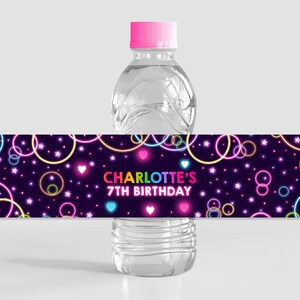 Étiquette de bouteille d'eau phosphorescente Cadeaux de fête d'anniversaire emballage de bouteille néon thème sombre cadeau décoration laser arc-en-ciel autocollant imperméable imprimable BT45