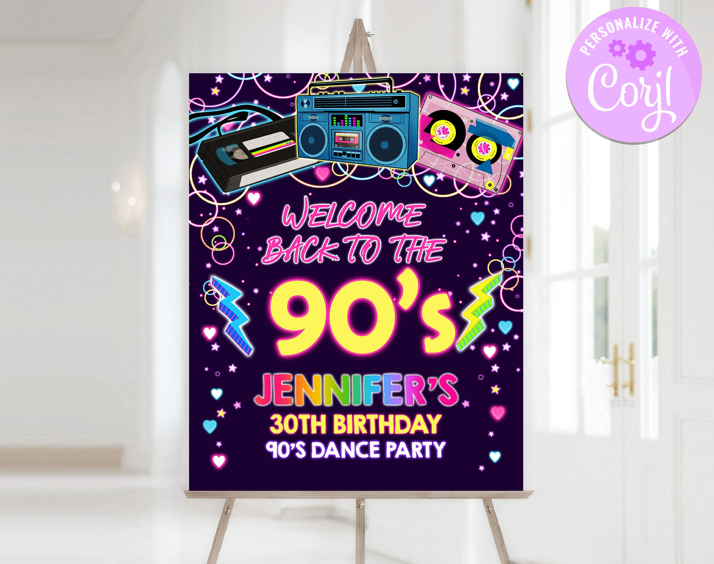 90s Party Welcome Sign 40th Birthday Decor 80s Retro Back 1990s Poster ...
