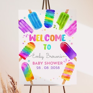 Popsicle Baby Shower Welcome Sign She&#39;s Ready to Pop Gender Neutral Party Decor Ice Cream Poster Summer Party Porch Sign EDITABLE BS58P