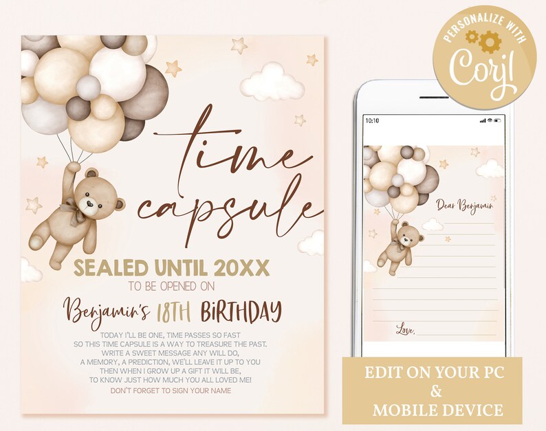 Teddy Bear Time Capsule Sign 1st Birthday Party Guestbook Boho Beige ...
