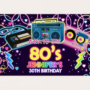 90s Party Backdrop Banner 40th Birthday Decor 80s Retro Back to the 1990s Throwback Neon Glow Disco Dance Hip Hop Photo Booth EDITABLE BT49