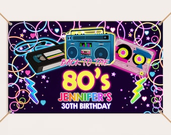 90s Party Backdrop Banner 40th Birthday Decor 80s Retro Back to the 1990s Throwback Neon Glow Disco Dance Hip Hop Photo Booth EDITABLE BT49