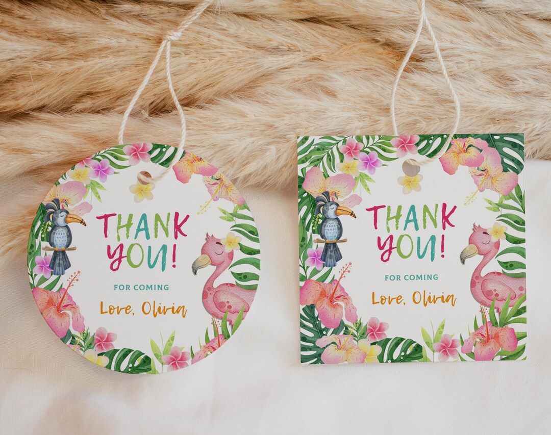 Flamingo Gift Tags Tropical Luau Thank You Stickers Girl Summer ...