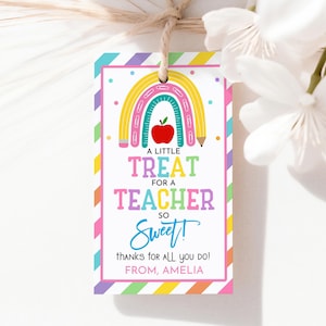Een kleine traktatie voor een leraar, zo lief Tag Teacher Appreciation Week Cadeaukaartjes Potlood Appel regenboog bedankkaartjes afdrukbare schoolklas TE02P