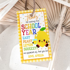Étiquettes souples faciles à associer au citron, limonade, étiquettes pour cadeaux, remerciements pour les enseignants, bénévoles, remerciements, étiquettes pour cadeaux de fin d'année scolaire imprimables HL27