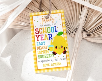 Lemonade Gift Tags Teacher Appreciation Tags Easy Peasy Lemon Squeezy End of School Year Favor Tags Staff Volunteer EDITABLE Template HL27