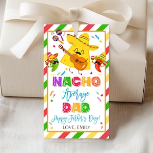 Nacho Average Dad Happy Father's Day Cadeaukaartje Taco 'bout Cookie Favor Tag Mexicaans Fiesta Papa Bedankt Tags Spaans Snack Afdrukbaar FA01R