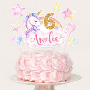 Unicorn Birthday Centerpiece Girl First Birthday Party Decor Magical Pastel Rainbow Unicorn Cake Toppers Pink Purple Gold Printable BT20P