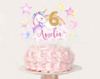 Unicorn Centerpiece Birthday Party Cake Toppers Rainbow Decoration Pink Girl Magical Day EDITABLE Template Instant Download Printable BTD020