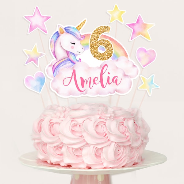 Unicorn Centerpiece Birthday Party Cake Toppers Rainbow Decoration Pink Girl Magical Day EDITABLE Template Instant Download Printable BTD020