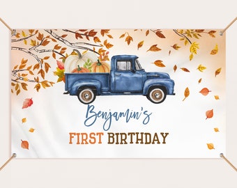 Little Pumpkin Truck Hochstuhl-Banner – 1. Geburtstagsdeko, Kürbis-Motiv, Blauer LKW – Perfekt Für Jungen-Party & Foto-Deko
