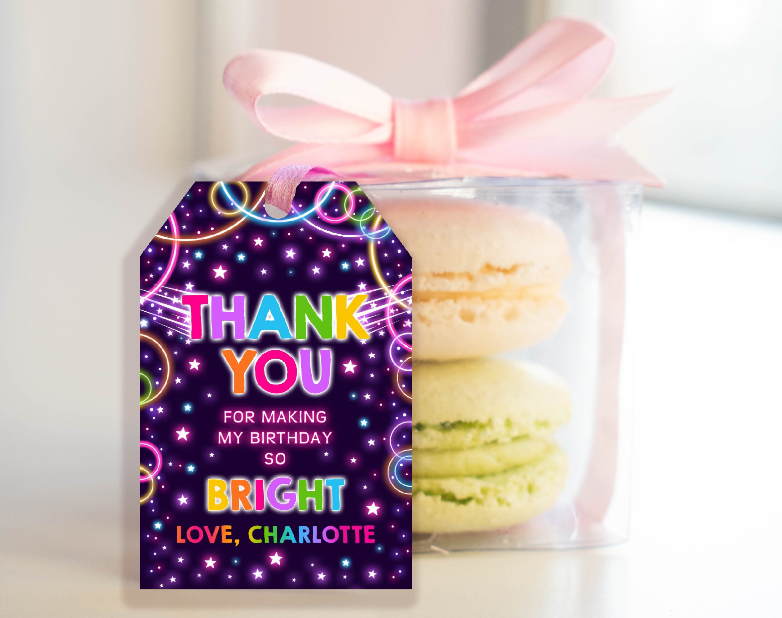 Glow Gift Tag Birthday Party Favor Label Boy Girl Neon Lets Etsy