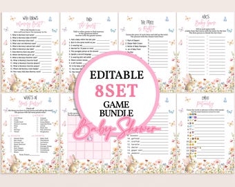 Some Bunny Baby Shower Games Set Easter Rabbit Game Bundle Pink Floral Spring Flower Wildflower Butterfly Garden Party Printable AS35P