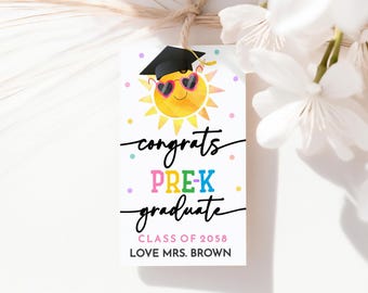 Congrats Pre-K Grad Gift Tags Preschool Graduation Favor Tag End of School Year Graduate Cap Student Teacher Sun Sunglasses Printable GD01P