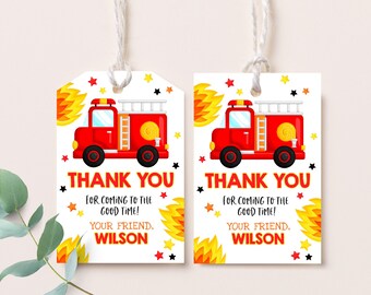 Firetruck Gift Tags Boy 1st Birthday Party Favors Fireman Firefighter Favor Tags Fire Truck Fire Department Thank You Tags Printable BT02W