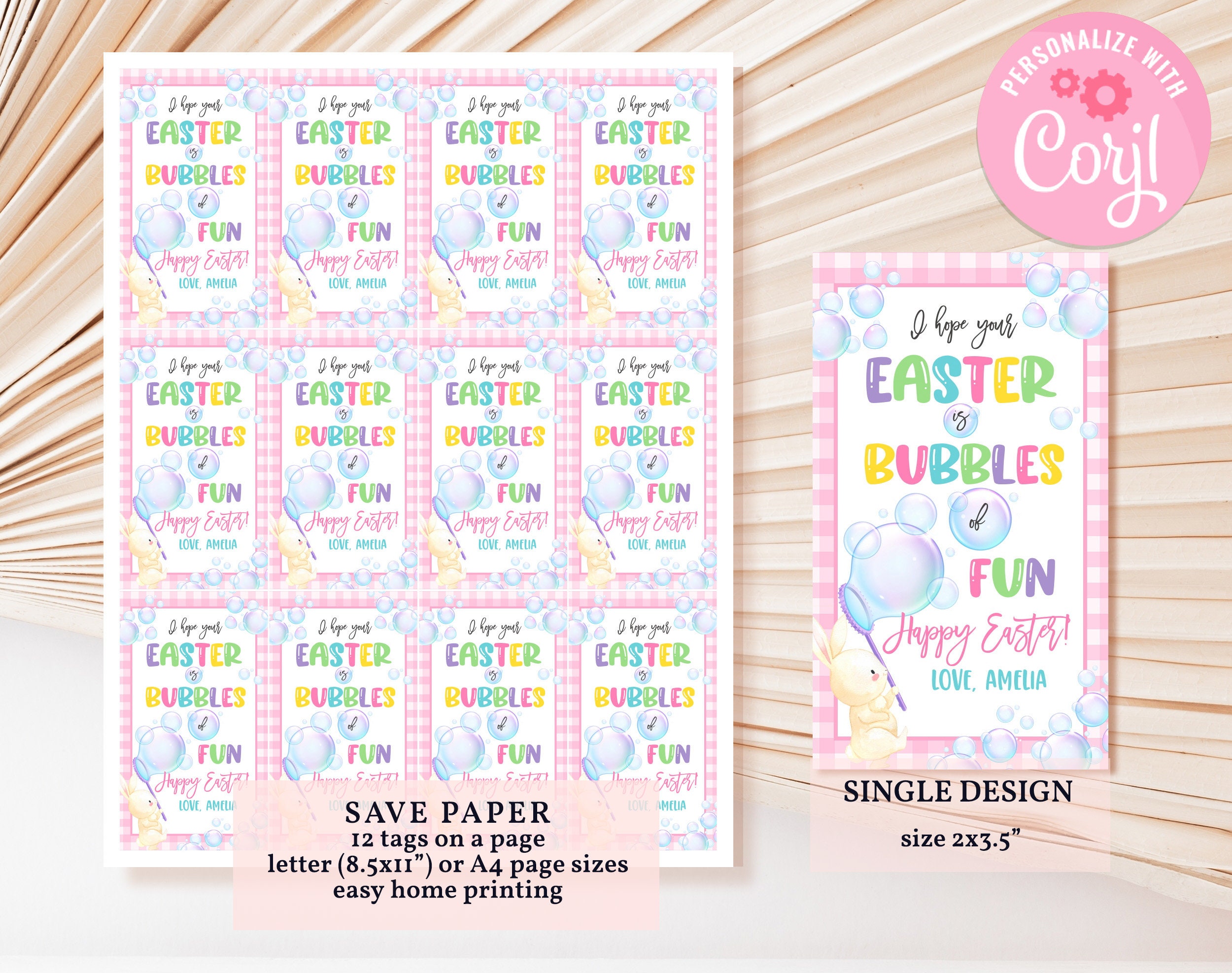 EDITABLE Easter Gift Tags Hope Your Easter is Bubbles of Fun Tag Wand ...