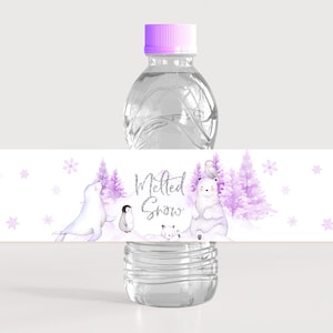 Winter Onederland Water Bottle Label Wonderland Drink Labels Baby Shower Girl 1st Birthday Party Decor Polar Bear Printable BS06V BT46V