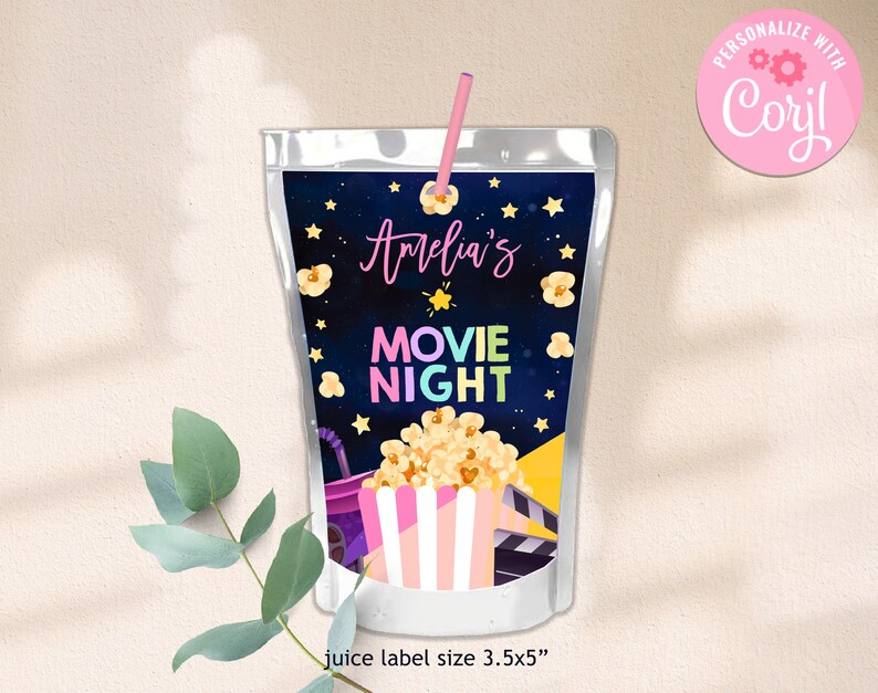 Backyard Movie Night Birthday Juice Pouch Labels Girls Slumber Party ...