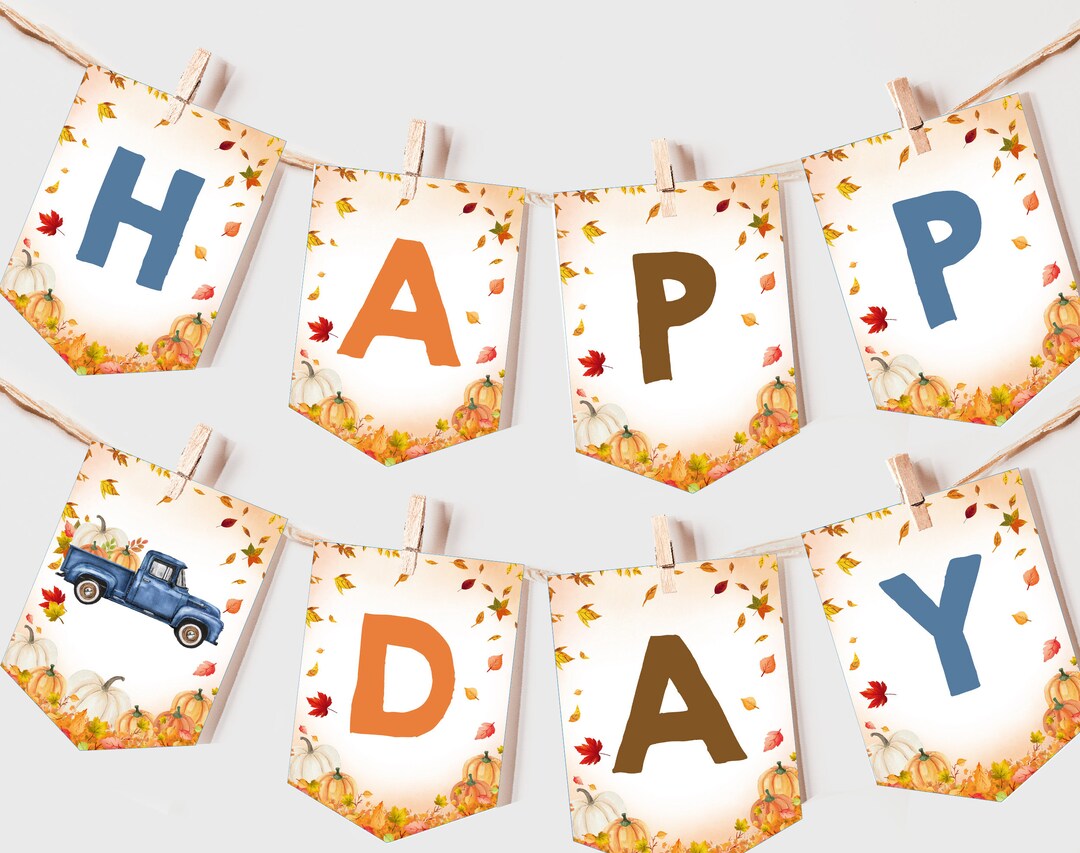 Little Pumpkin Truck Birthday Banner Boy First 1st Birthday Party Decor ...