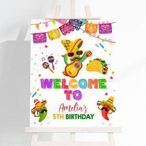 Fiesta Welcome Sign Taco &#39;Bout A Party Porch Sign Mexican Birthday Poster Cactus Cinco De Mayo Door Sign Front Yard EDITABLE Template BT64