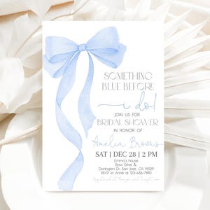 Blue Bow Bridal Shower Invitation Something Blue Before I Do Ribbon Wedding Invite Minimalist Watercolor Bow Elegant Brunch EDITABLE BR05B