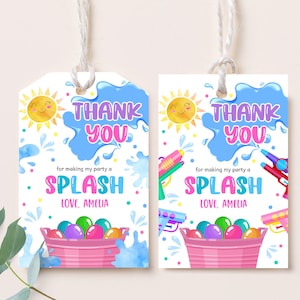 Wasserballon Favor Tags Wasserkanone Geburtstag Geschenkanhänger Let's Get Soaked Water Fight Sommer Pool Party Gefälligkeiten Danke Tags Printable BT78P