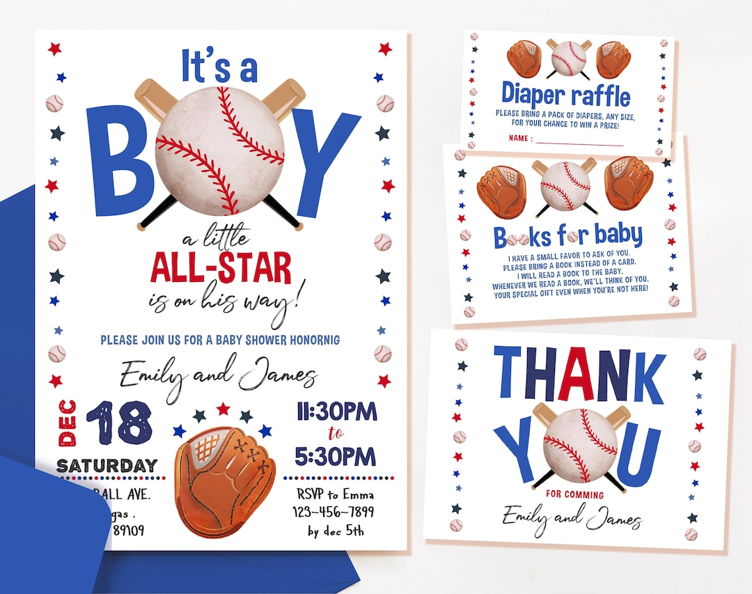 Baseball-Baby-Party-Einladungen – 25 Stück Mit Umschlägen, Für Jungen