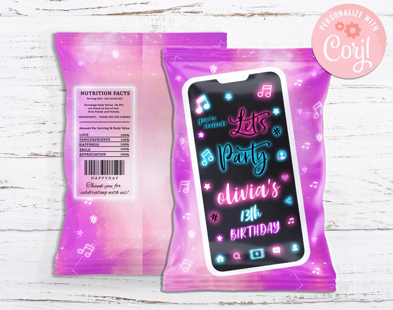 Tik Tok Chip Bag Birthday Party Favor Music App Tiktok Snack Etsy