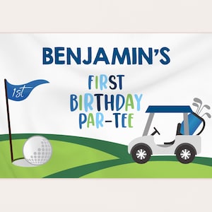 Banner de fondo de cumpleaños de golf, decoración para fiesta de cumpleaños de hoyo en uno, primer cumpleaños de niño, golf, Let&#39;s Par-Tee Time Photo Booth EDITABLE BT24B
