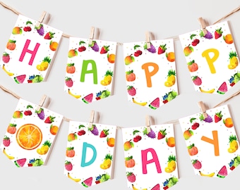 Twotti Frutti Birthday Banner Girl 2nd Birthday Decor Tropical Summer Party Garland Fruit Fruity Photo Prop EDITABLE BT62