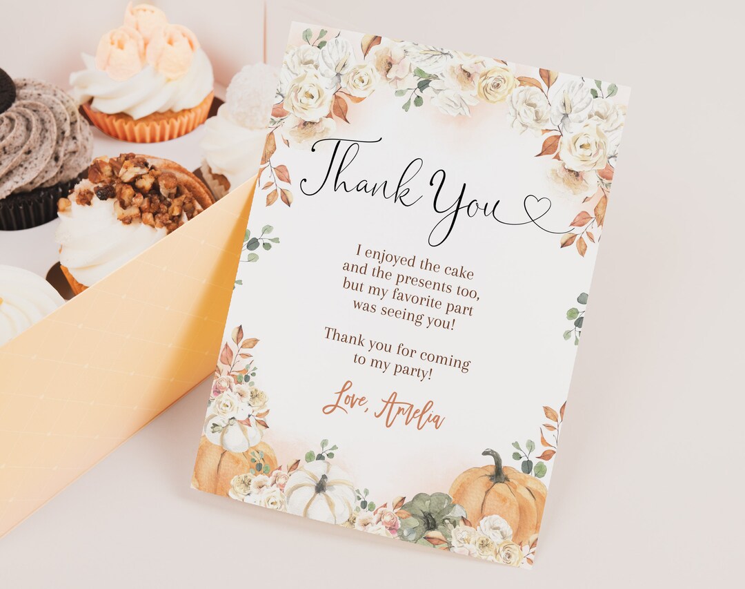 Our Little Pumpkin Birthday Thank You Card Fall Autumn Baby Shower ...