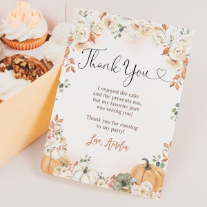 Onze kleine pompoen verjaardagsbedankkaart herfst herfst babyshower bedankje jongen meisje 1e verjaardagsfeestje gunsten afdrukbaar BS72E AT16E