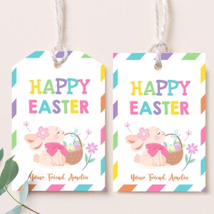 EDYTOWALNY Wielkanocny Tag Party Egg Hunt Basket Prezent Wesoła Wiosna Króliczek Ciasteczko Upominek Imię Dla Dzieci Nauczyciel Dzieci Smakołyk Etykieta Niestandardowa HOL024