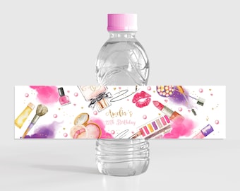 Spa Party Water Bottle Label Girl Make Up Slumber Party Decor Pamper Party Tween Manicure Pedicure Sleepover Glam Drink Label Printable BT70