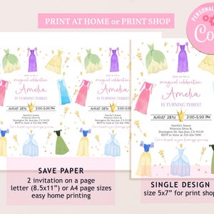 Princess Birthday Invitation Once Upon a Time Princess Dresses Invite ...