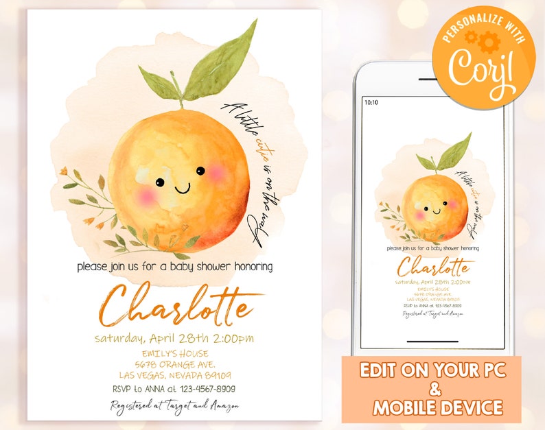 Little Cutie Baby Shower Invitation Party Invites Clementine Etsy