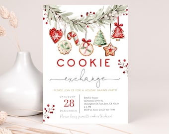 Invito per lo scambio di biscotti di Natale, simpatico scambio di biscotti per la festa di Natale dei bambini, invito per le vacanze invernali, stampabile a tema pan di zenzero HL62R