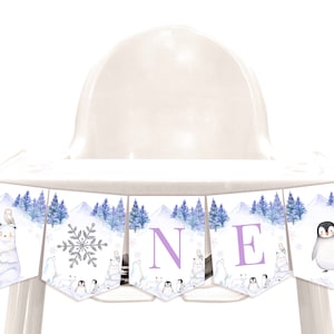 Banderín de trona de invierno de Onederland para niña, decoración para fiesta de primer cumpleaños, banderines de animales árticos de oso polar, accesorio imprimible BT46HV