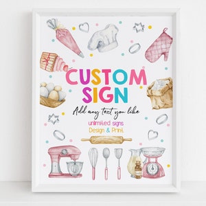 Insegna personalizzata per compleanno di cucina, ragazza chef, poster per festa di cucina, decorazione di torte, cupcake, panetteria, dolce, biscotti, negozio di dolciumi, insegna da tavolo MODIFICABILE BT55P