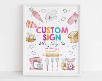 Panneau personnalisé anniversaire cuisson fille chef cuisine fête affiche décoration de gâteau petit gâteau boulangerie biscuits sucrés boulangerie boutique signe de table modifiable BT55P