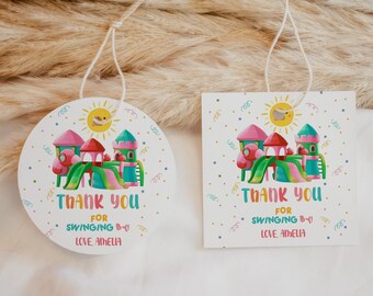Speeltuin Verjaardagscadeaukaartjes Kinderen Park Feestartikelen Bedankstickers buiten Achtertuin Jungle Gym Glijbaan Schommel Bedankkaartje Afdrukbaar BT27