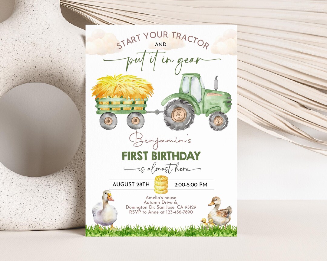 Tractor Birthday Invitation Boy Farm 1st Birthday Invite Barnyard ...