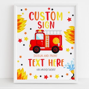 Firetruck Custom Sign Boy 1st First Birthday Party Decor Fireman Firefighter Table Sign Fire Truck Fire Department EDITABLE Poster BT02W