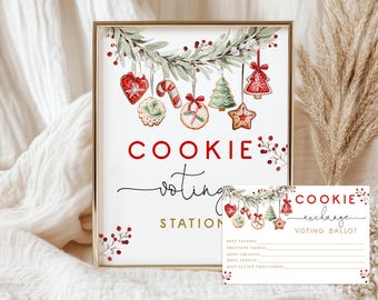 Christmas Cookie Exchange Voting Station Sign & Cookie Swap Ballot, Cookies Ornaments, Winter Holiday Party Contest Poster Printable HL62R