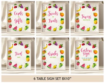 Twotti Frutti Birthday Table Sign Set, Tropical Summer Baby shower Poster Bundle, Watermelon Fruit Party Decor, Tutti EDITABLE BS17P BT62P