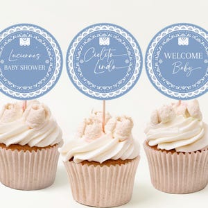 Toppers cupcake Cielito Lindo Boy Blue Mexican Talavera Baby Shower Party Decor Papel Picado Barro Dessert Etichette Modello stampabile AS42B