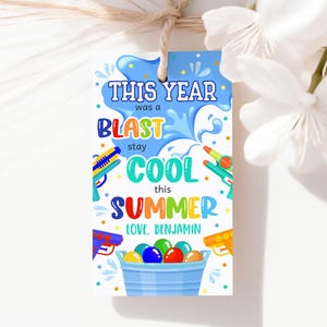 This Year Was a Blast Waterpistool-cadeaukaartjes Blijf koel deze zomer Waterballon-bedankje Voor einde schooljaar Afdrukbare PTA PTO voor student SU02B