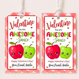 Awesome Sauce Valentine Tag Applesauce Valentines Day Tags Kids Classroom Party Favor School Gift Tags Printable Card Stickers Template HL38